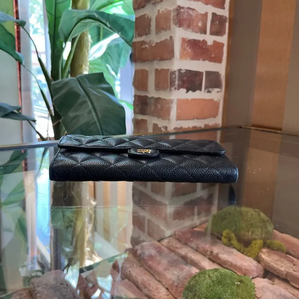 CHANEL Classic Flap Black Quilted Caviar Leather Wallet